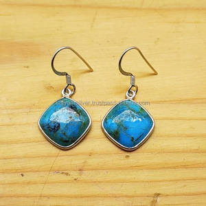 Boucles d'oreilles en argent Sterling 925 fabriquées à la main naturel Mohave Turquoise lunette coussin forme pierre précieuse vente chaude en gros pour les cadeaux - Product Image 1