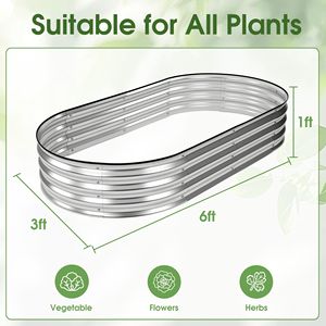 Kit de jardinière surélevée ovale en métal galvanisé de style oriental pour légumes, fleurs et herbes avec bordure en caoutchouc sécurisée - Product Image 2
