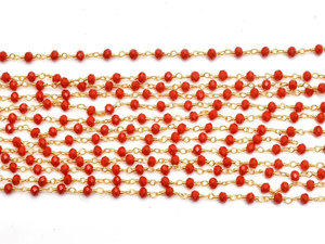 Chaîne de perles de grenat rouge style chapelet, pierres précieuses facettées de 2 mm, chaîne enroulée de fil doré pour la fabrication de bijoux, approvisionnement en gros - Product Image 4