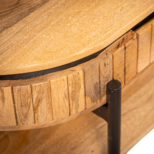 Mesa de Centro Ovalada de Madera de Mango Sólido con 1 Cajón de Almacenamiento, Estilo Flauta, Acabado Natural Industrial, Mesa de Centro para Sala de Estar - Product Image 4