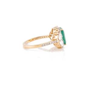 18K White <b>Gold</b> Oval Emerald Diamond Halo <b>Cocktail</b> <b>Ring</b> Resizable - Product Image 4