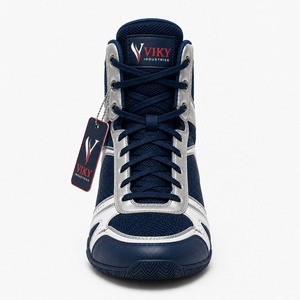 Premium Quality 2026 Best Selling VIKY INDUSTRIES Boxing Shoes Lace-Up <b>Mesh</b> Breathable High <b>Top</b> Navy Blue <b>Silver</b> - Product Image 1