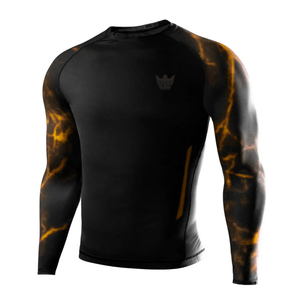 Black Full Sleeve Rash Guard With Red Pattern Print For Men Quick Dry Spandex Polyester <b>Grappling</b> Shirt - Product Image 3