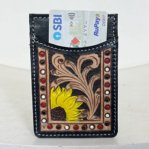 Cartera de cuero de vaca con herramientas de mano Premium, tarjetero de diseño occidental con bloqueo RFID, tarjetero Floral pequeño hecho a mano, regalo para Unisex - Product Image 4