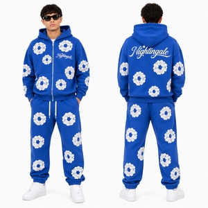 Survêtement personnalisé pour homme avec logo, imprimé floral en relief, broderie 3D, respirant, motif graphique intégral, streetwear, survêtement personnalisé - Product Image 5