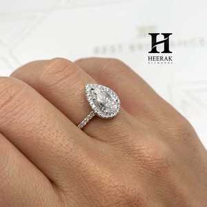 <b>Custom</b> 14K Rose Gold 2ct Pear Cut Lab Grown Diamond Engagement <b>Ring</b> IGI Certified Pear Shape Halo Diamond <b>Ring</b> for Women - Product Image 2