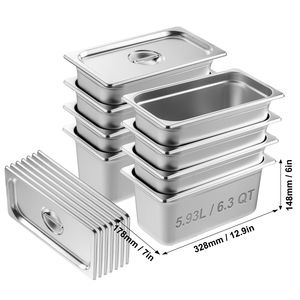 Set da 8 Vaschette Gastronorm 1/3 con Coperchio Anti-Incasso, Acciaio Inossidabile Spessore 0,8mm, Profondità 6 Pollici, per Uso Commerciale e Alberghiero - Product Image 5