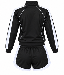 <b>Women</b>’s Black 2 Piece Tracksuit Set Custom Sportswear <b>Jacket</b> & Shorts Set Ladies Casual Athletic Tracksuit with White Stripes - Product Image 2