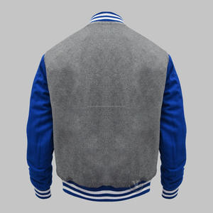 OEM Haute Qualité Vente en Gros Unisexe Style Baseball Streetwear pour l'école et l'université, Manteau d'hiver mat avec revêtement, Gris corps, Manches bleues, Personnalisable - Product Image 4