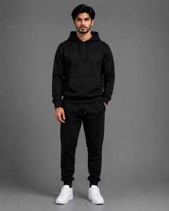 Conjunto de Sudadera con Capucha Negra para Hombre, Pantalones Deportivos Casuales, Traje Deportivo Completo, Zapatillas Blancas, Atuendo para las Cuatro Estaciones - Product Image 1