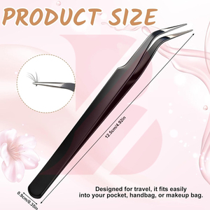 Pince à épiler de précision en acier inoxydable noir mat, courbée à 45 degrés, antidérapante et antistatique, pour extensions de cils - Product Image 2