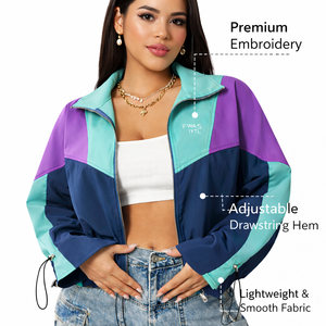 Chaqueta cortavientos retro de nailon con bloques de color para mujer, al por mayor, con cremallera frontal personalizada, ropa exterior informal de moda, proveedor B2B de chaquetas para hombre - Product Image 5