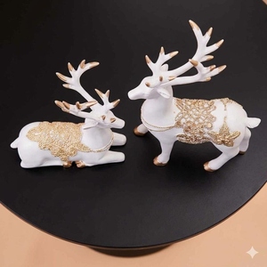 Figuras de Ciervo de Resina Blanca, Paquete Individual, Hechas a Mano, Ecológicas, Diseño Tradicional, Decoración Navideña, Esculturas de Animales - Product Image 1