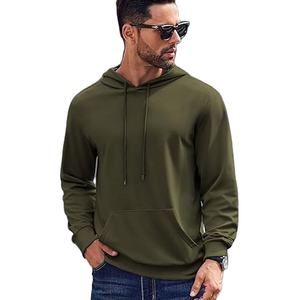 เสื้อฮู้ดดี้สีเขียวล้วนแบบคลาสสิกคุณภาพสูงสั่งทำพิเศษสำหรับผู้ชาย พร้อมกระเป๋าจิงโจ้ ทรงหลวม สวมหัวแบบเรียบง่าย - Product Image 1