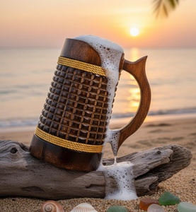 Vintage Rustic Wooden Beer Tankard – Artisan Crafted <b>Drinkware</b> for Bar Serving, Restaurant Use & Retail Distribution Bulk B2B - Product Image 1