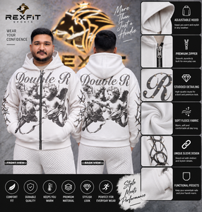 Sudadera con Capucha Oversize Personalizada Rexfit para Hombre, Estilo Urbano, de Algodón Tejido, con Estampado Frontal - Product Image 3