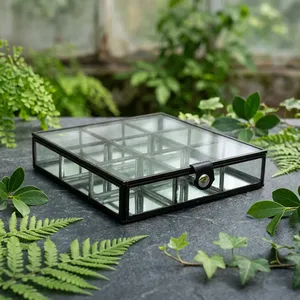 Artisan Design <b>Jewelry</b> Organizer Box Metal Frame <b>Mirror</b> Lid <b>Storage</b> Tray for Vanity Decor Multi Partition Model B975 Made Uttar - Product Image 4