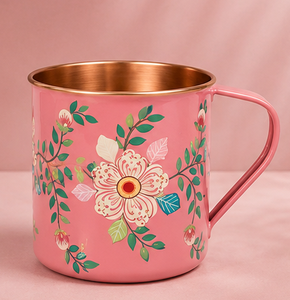 Luxury Hand Painted Floral Pink <b>Copper</b> <b>Mug</b> The gleaming polished <b>copper</b> interior and lip contrast beautifully with the colorful - Product Image 1