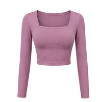Hauts à manches longues pour femmes, séchage rapide, respirants, tendance, décontractés, col carré, coupe ajustée, confortables, grandes tailles, devant