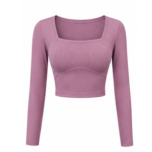 Active Wear Quick Dry Breathable Women Long Sleeve <b>Tops</b> Trendy Casual Square Neck Slim Fit Comfortable Plus Size Front - Product Image 1