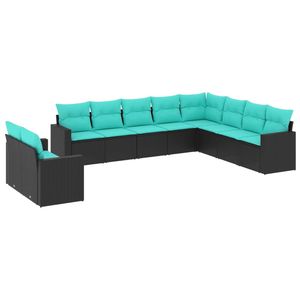 Conjunto de Sofás Modulares Grandes para Jardín, en Ratán Sintético Negro y Azul - Product Image 2