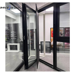 Puerta de vidrio de aluminio serie 70, aislante acústico, rotura de puente térmico, puerta abatible negro de aluminio anodizado con vidrio templado - Product Image 3
