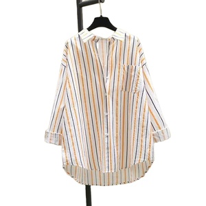 Mode d'été coréenne Hauts à manches longues amples pour femmes Chemises à rayures 100% coton avec manches de réservoir Style décontracté Impression de tempérament - Product Image 5