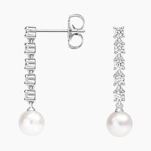 Pendientes Clásicos de Perlas Blancas con Diamantes Redondos de Corte Brillante para Joyería de Boda para Mujer, Certificados por IGI - Product Image 6