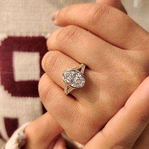 Bague en platine 950 à tige fendue, sertie d'un diamant ovale de 1,00 à 3,00 carats, couleur E, pureté VS, pour femme, fiançailles, mariage, bijoux fins, moderne - Product Image 1