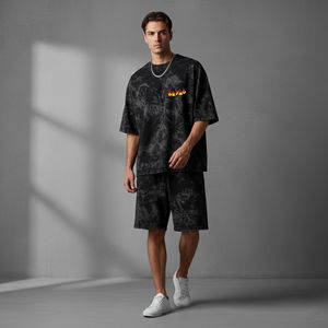 Premium quality 100% Cotton Customized Men's <b>Twin</b> <b>Set</b> Breathable Comfortable acid wash Oversized drop shoulder men's 2 piece <b>set</b> - Product Image 4