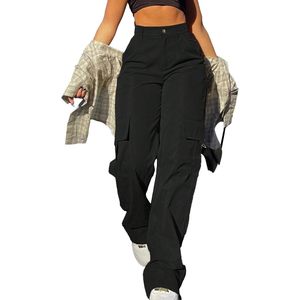 2025 pantalones Cargo de cintura alta para mujer, pantalones de trabajo de pierna ancha elásticos transpirables con bolsillos, estilo holgado, ropa de calle Y2K - Product Image 3