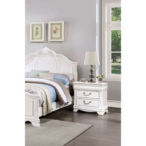 Classic White Solid Wood 1pc Nightstand with 2 Drawers & Nickel <b>Hanging</b> Pulls Bedroom Furniture with <b>Bedside</b> <b>Table</b> - Product Image 6