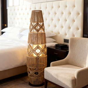 Lampe de sol en <span class=keywords><strong>rotin</strong></span> de style Wabi-sabi japonais, lumière LED chaude, interrupteur au <span class=keywords><strong>pied</strong></span>, CRI 90 élevé, salon, chambre à coucher, hôtel, lampe de chevet - Product Image 3