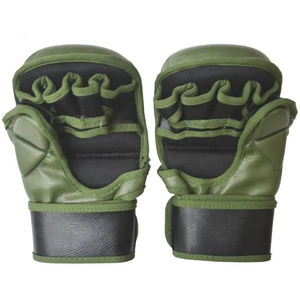Gants de MMA de qualité supérieure en gros, demi-doigts, en cuir, à lacets, verts, pour entraînement d'arts martiaux, taille adulte unisexe - Product Image 2