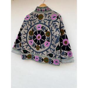 Handmade Cotton Suzani Design Autumn Winter <b>Bomber</b> <b>Jacket</b> with Embroidery - Product Image 5