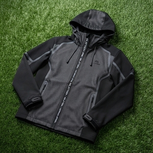 <b>Men</b> Black Gray Hooded Windbreaker <b>Jacket</b> Textured Panel Full Zip Outdoor Sports <b>Running</b> <b>Jacket</b> with Pockets - Product Image 5