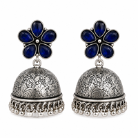 Dernier design vintage, boucles d'oreilles Jhumka Bollywood en laiton plaqué argent avec zircon et motif fleur Monalisa, serties clos, pour mariage, vente en gros, cadeau pour femme