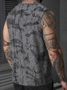 Men's Summer Casual Gym Tank <b>Top</b> 100% Cotton Breathable Comfortable Sleeveless Tee <b>Maroon</b> Black Design - Product Image 2