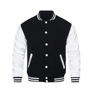Contrast Binding Varsity Jacket Men Polyester Wool <b>Blend</b> Ribbed Trim Accent Baseball College Vintage Detail Casual - Product Image 1