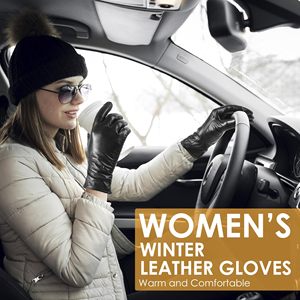 Gants en cuir de mouton véritable pour hommes, gants chauds d'hiver pour écran tactile, pour sports de plein air, doublure en nylon, gants de conduite - Product Image 5