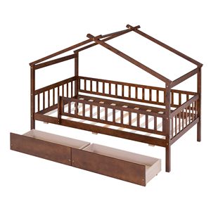 Letto a casetta in legno color noce, singolo, con due cassetti - Product Image 4