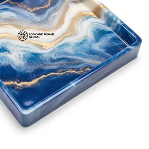 Luxury Square Blue Resin Storage <b>Tray</b> Gold Vein Ocean Marble Effect Decorative Platter for Coffee <b>Table</b> & Modern Home Decor - Product Image 5