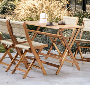 Juego de Comedor de Madera Maciza de Estilo Moderno, 4 Sillas Plegables con Estructura de Madera de Teca para Decoración del Hogar - Product Image 6