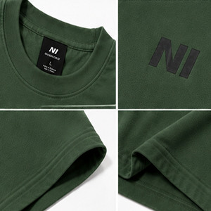 เสื้อยืดคอตตอนเจอร์ซีย์สีเขียวทรงโอเวอร์ไซส์สำหรับผู้ชาย แบรนด์ส่วนตัว คุณภาพสูง พิมพ์ลายโลโก้ด้านหน้า คอกลม แขนสั้น ทรงลำลอง - Product Image 6