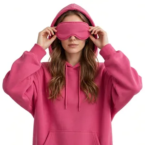 เสื้อฮู้ดดี้โอเวอร์ไซส์สีชมพูกุหลาบสำหรับผู้หญิง พร้อมฮู้ดปิดตาในตัว ผ้าฟลีซนุ่ม กระเป๋าจิงโจ้ เชือกผูกเอว เหมาะสำหรับใส่พักผ่อน - Product Image 1