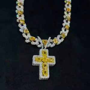 <b>Iced</b> <b>Out</b> Cross Pendant Necklace Yellow CZ Diamond Cross Charm Cuban Link <b>Chain</b> Hip Hop Christian Jewelry for Men Women - Product Image 2