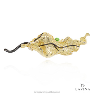 Vente en gros de broche feuille d'or de luxe bijoux en argent sterling 925 zircon cubique pour mariage et fête - Product Image 1