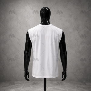 Camiseta Deportiva Blanca sin Mangas para Hombre, Talla Grande, de Algodón y Elastano, Estampada, Informal, para Entrenamiento - Product Image 3