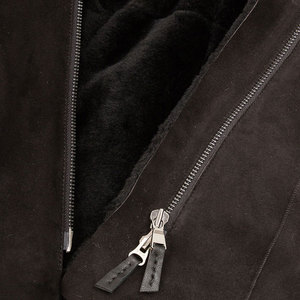 Outerwear Women's <b>Black</b> Suede Asymmetric Zipper Coat With Fur Trim Hood And Cuffs Winter Windproof Full Sleeve <b>Jacket</b> - Product Image 4