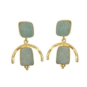 Pendientes colgantes geométricos chapados en oro con amazonita de agua dulce para mujer, estilo clásico, engaste de aleación de latón, moda, compromiso - Product Image 1